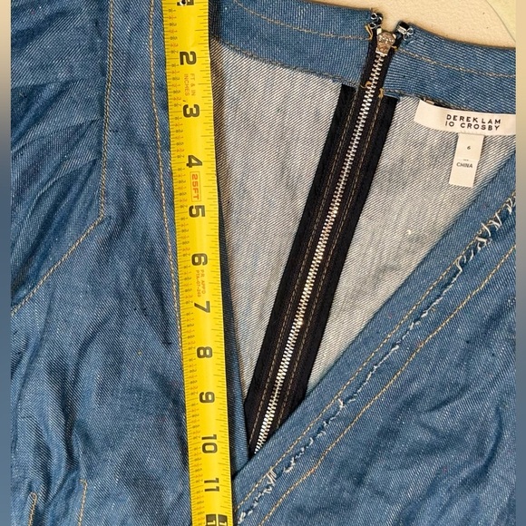 Derek Lam 10 Crosby V‎ Neck Cotton Linen Mini Dress Short Sleeve Raw Edge Size 6 - Picture 6 of 9